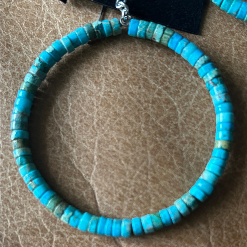 Turquoise Bead Hoop Earrings - Blue Turquoise Statement Hoops - Picture 3 of 4